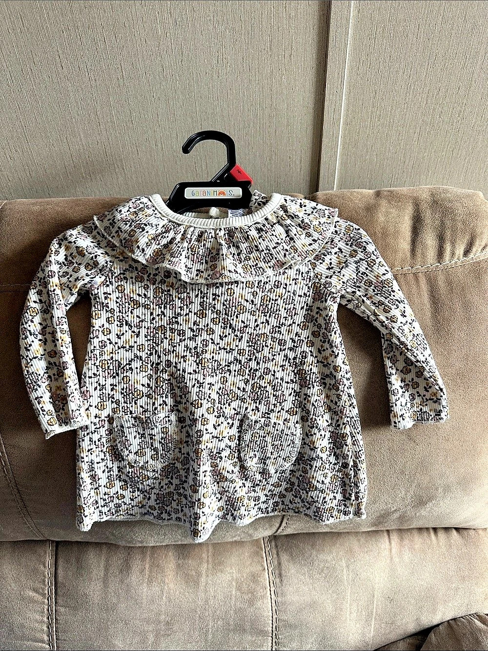 modern moments by gerber Ribbed Ruffle Collar Dress with Pockets Baby 3-6M